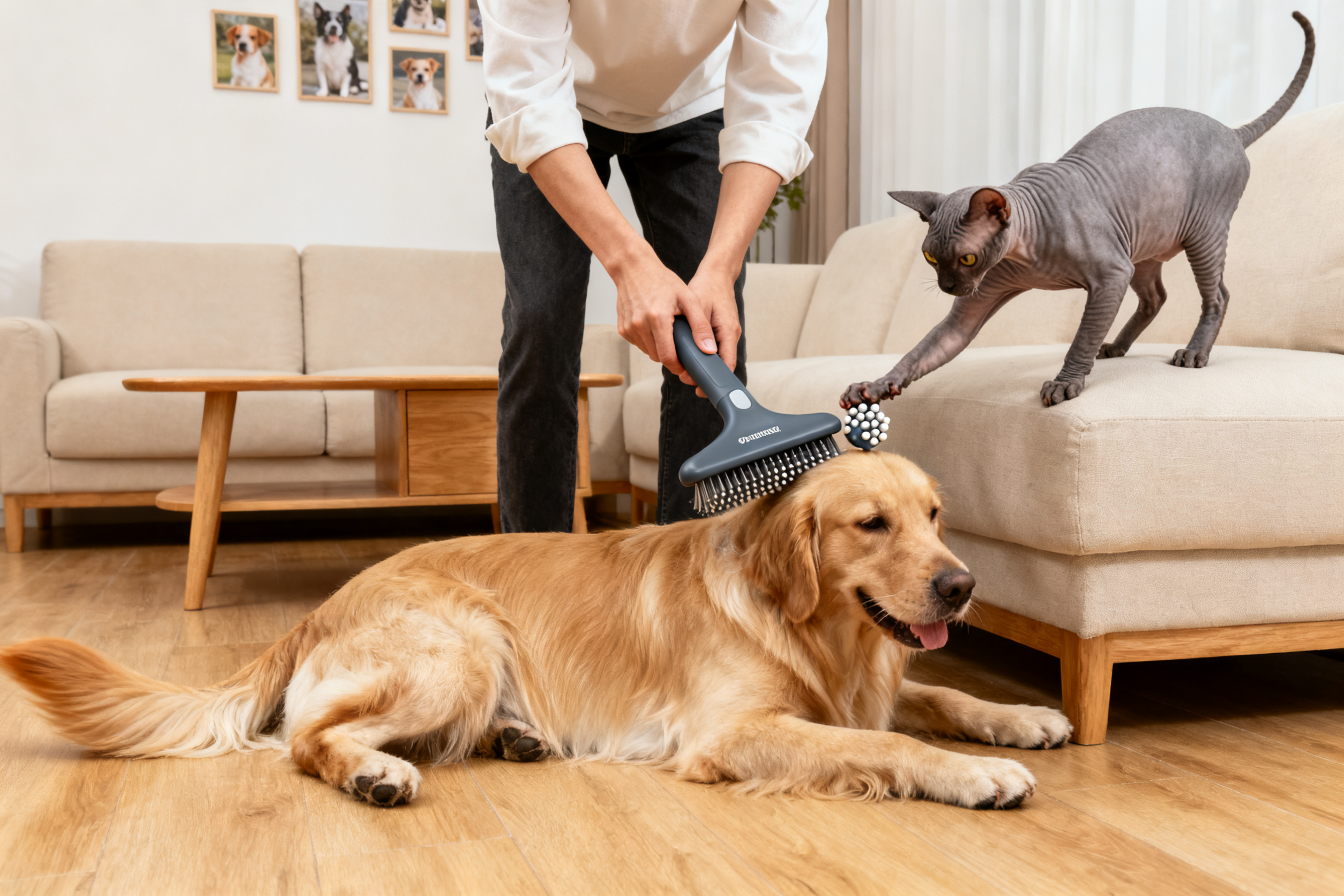 长毛猫 / 大型犬专属：分段式梳齿 + 开结黑科技，梳毛不拉扯超温柔