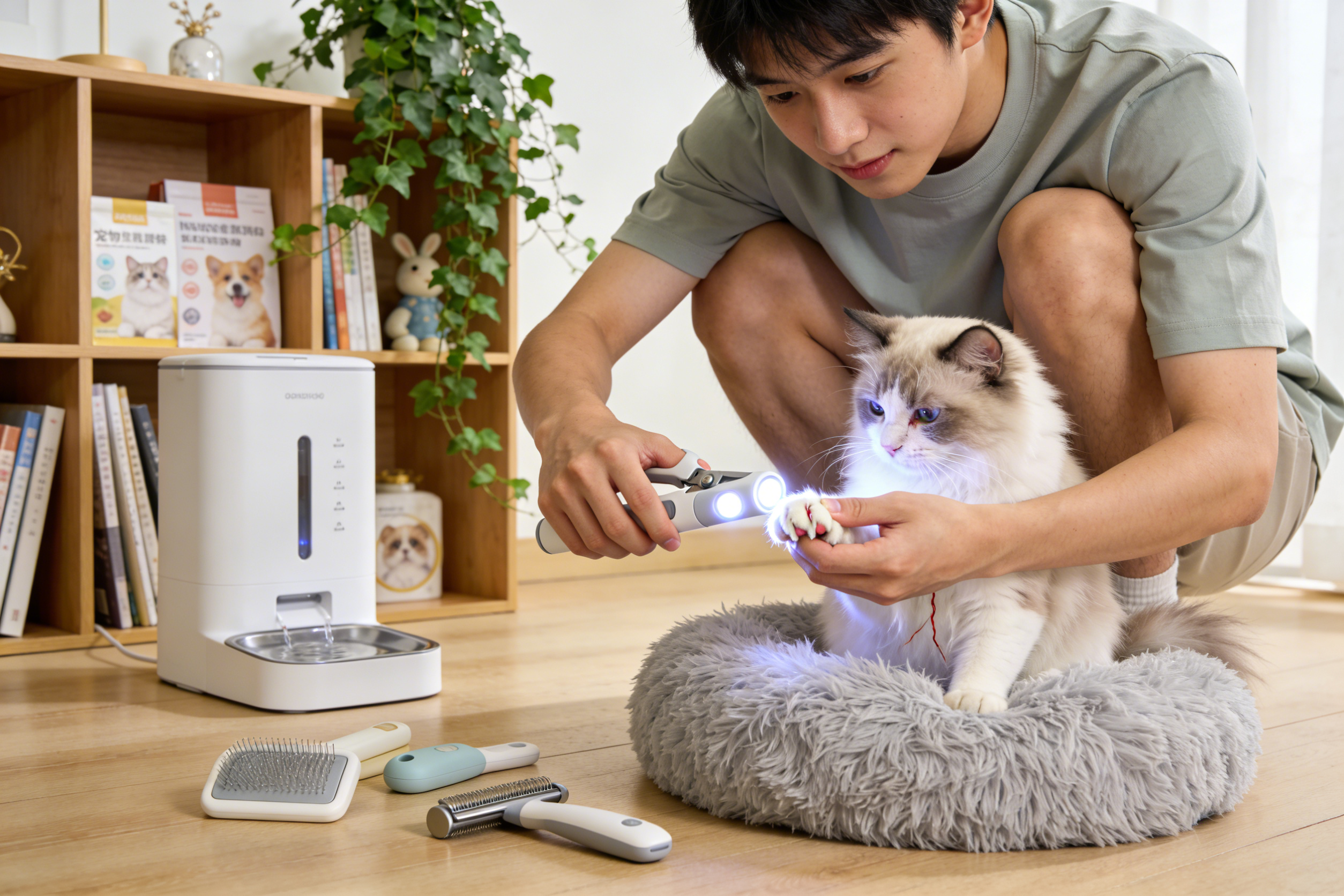 Z世代“科学养宠”风潮下，带LED灯指甲剪和宠物开结梳成出海爆款