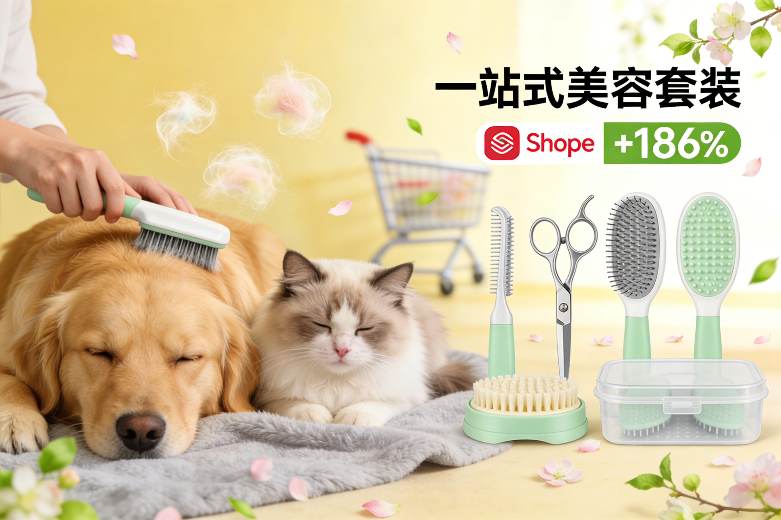 三月换毛季催生“一站式美容”刚需！Shopee最新周销榜：宠物指甲剪+除毛梳套装销量环比暴涨186%